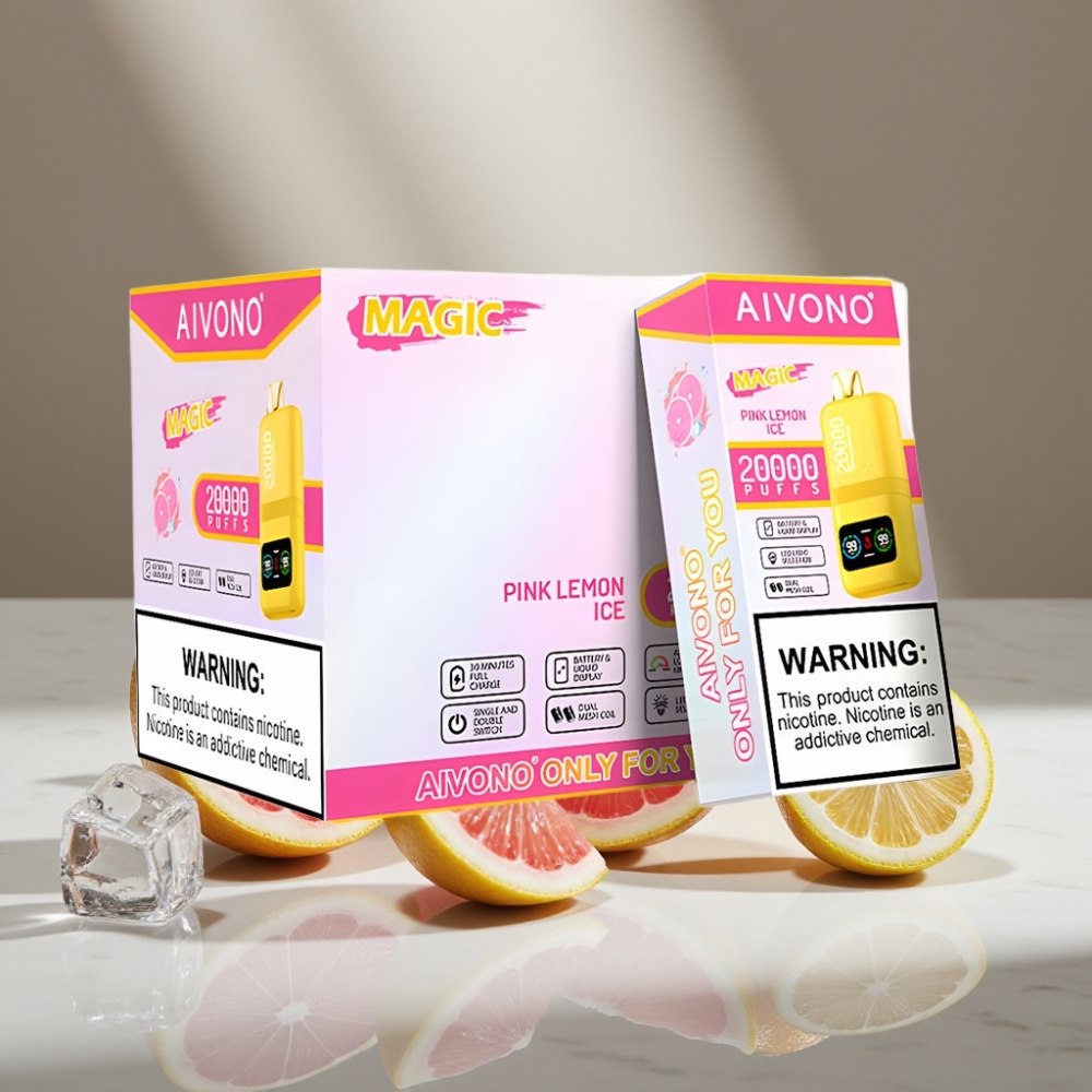 Aivono AIM MAGIC 20000 Puffs Tipo-C Recargable LCD Sabor Limón Rosa Helado Dual Mesh