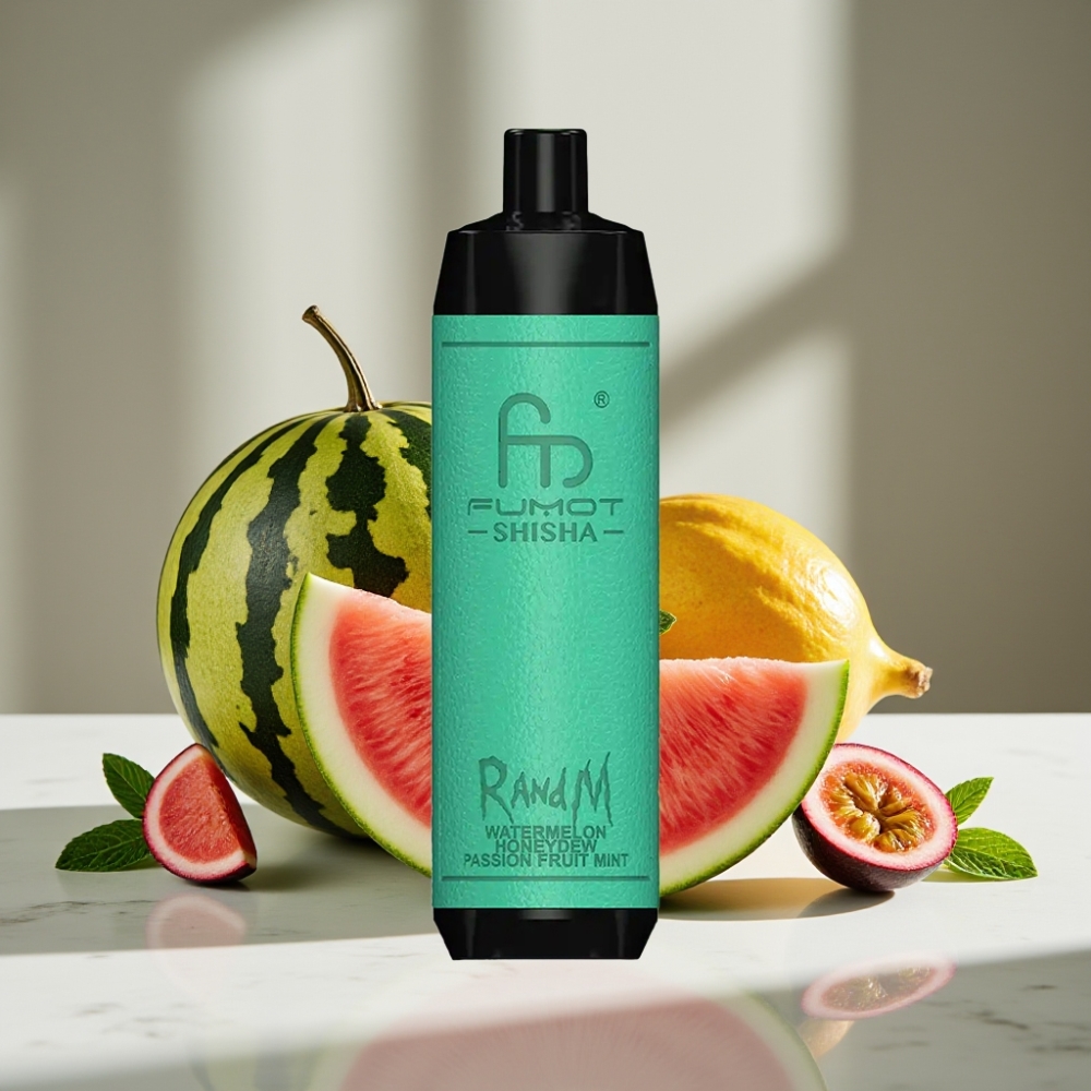 RandM Fumot Shisha 10000 Puffs 18ml Sandía Melón Verde Fruta de la Pasión Menta Tipo-C