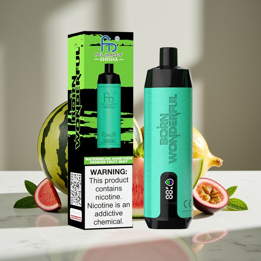 RandM Fumot Shisha 10000 Puffs 18ml Sandía Melón Verde Fruta de la Pasión Menta Tipo-C