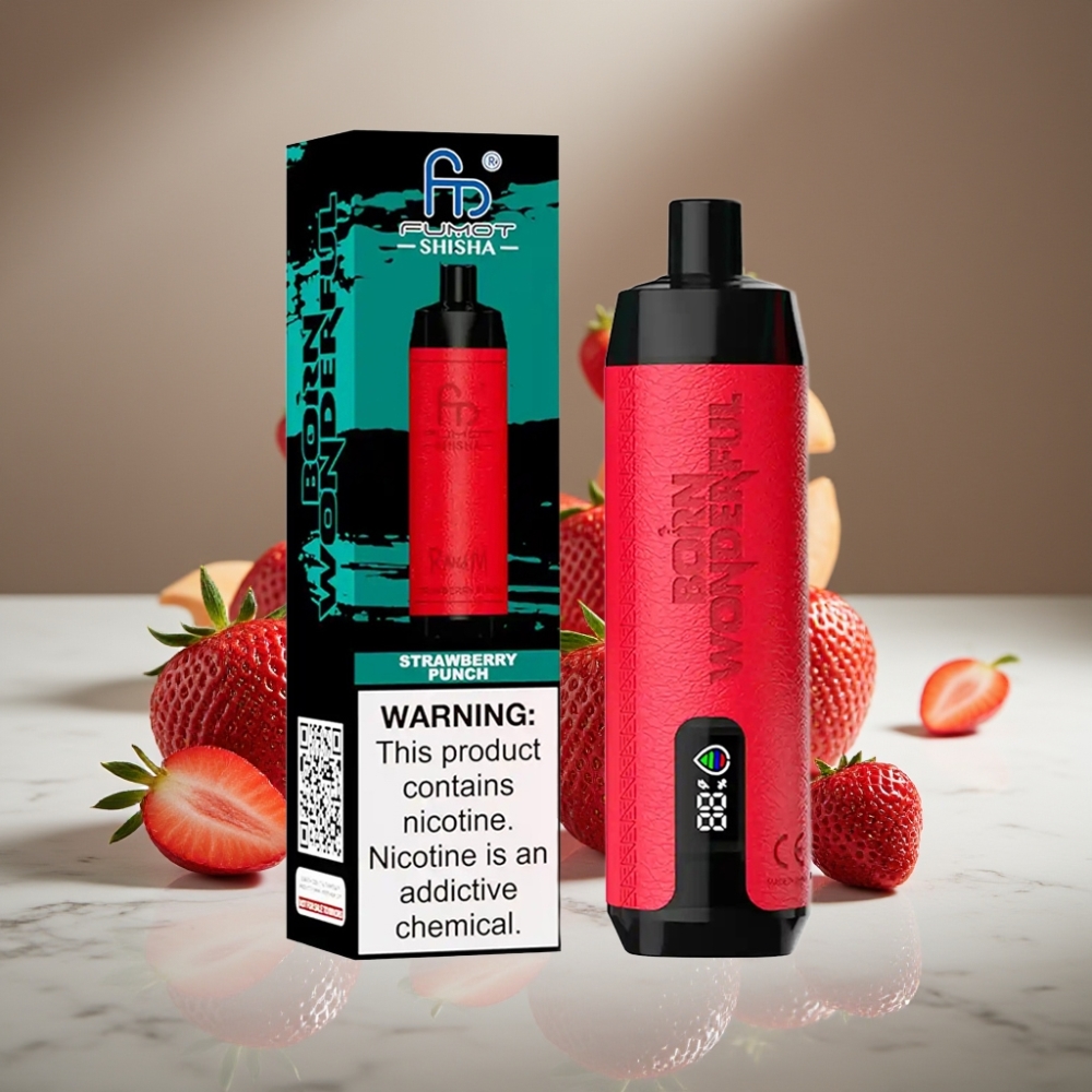 RandM Fumot Shisha 10000 Puffs Vape Desechable 18ml Fresas Punzantes Tipo-C 0.5% Nic