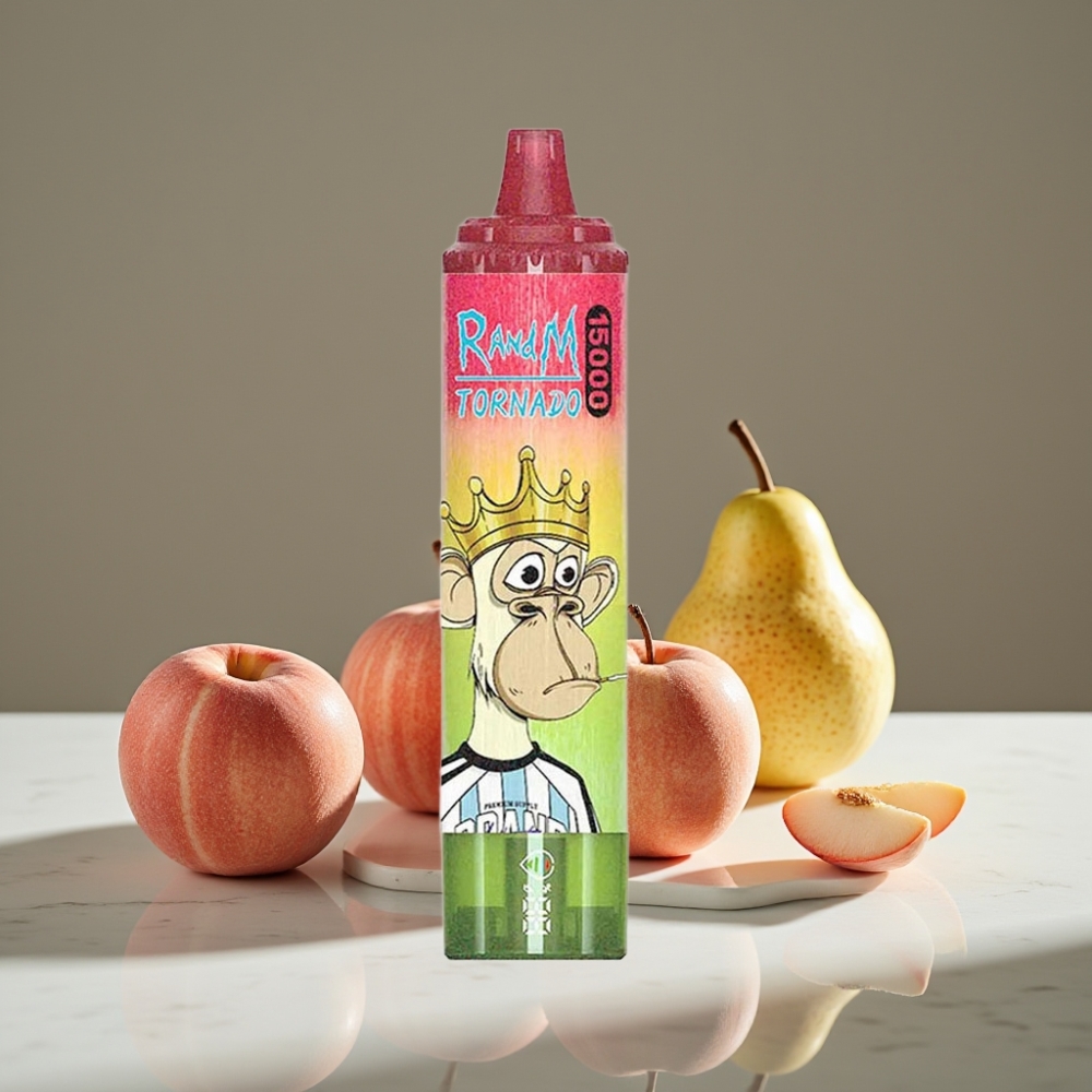 RandM Fumot Tornado 15000 Puffs 25ml 850mAh Manzana Durazno Pera Tipo-C Mesh LCD