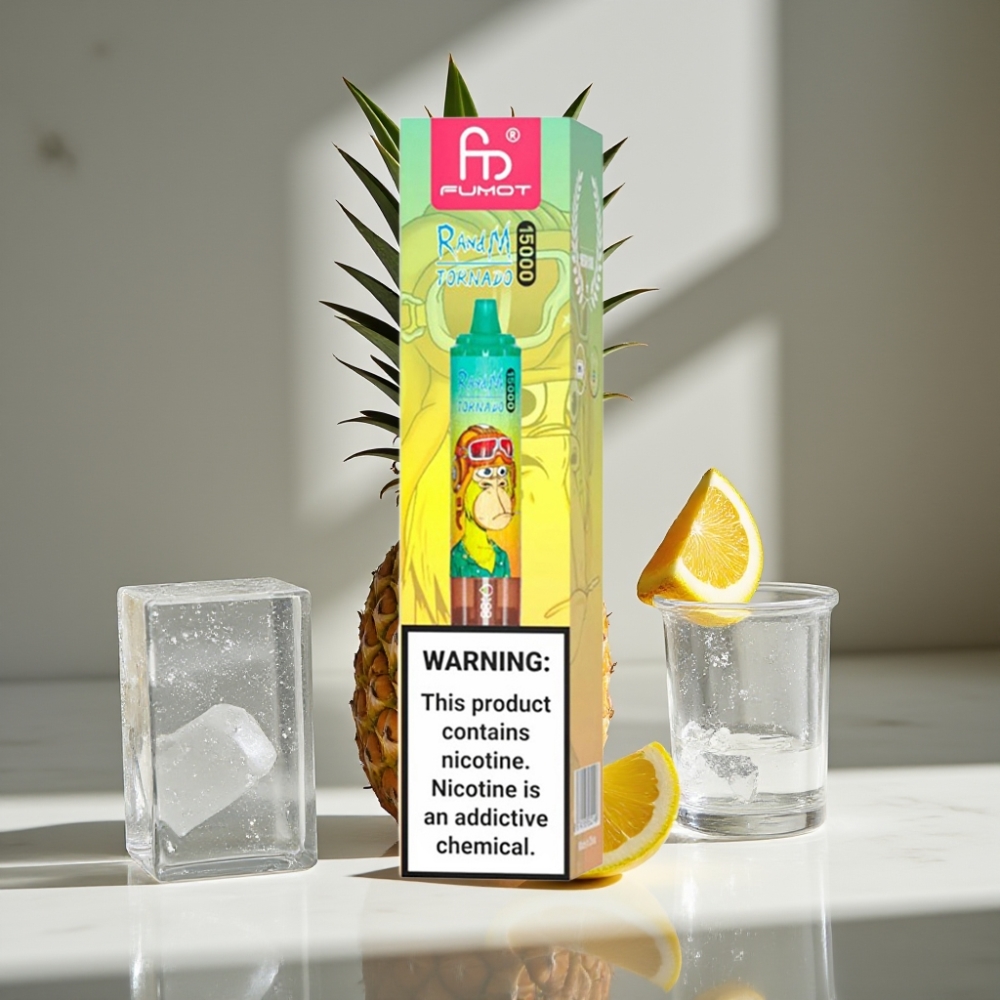 RandM Fumot Tornado 15000 Puffs 25ml 850mAh Mesh LCD Piña Hielo USB-C Recargable