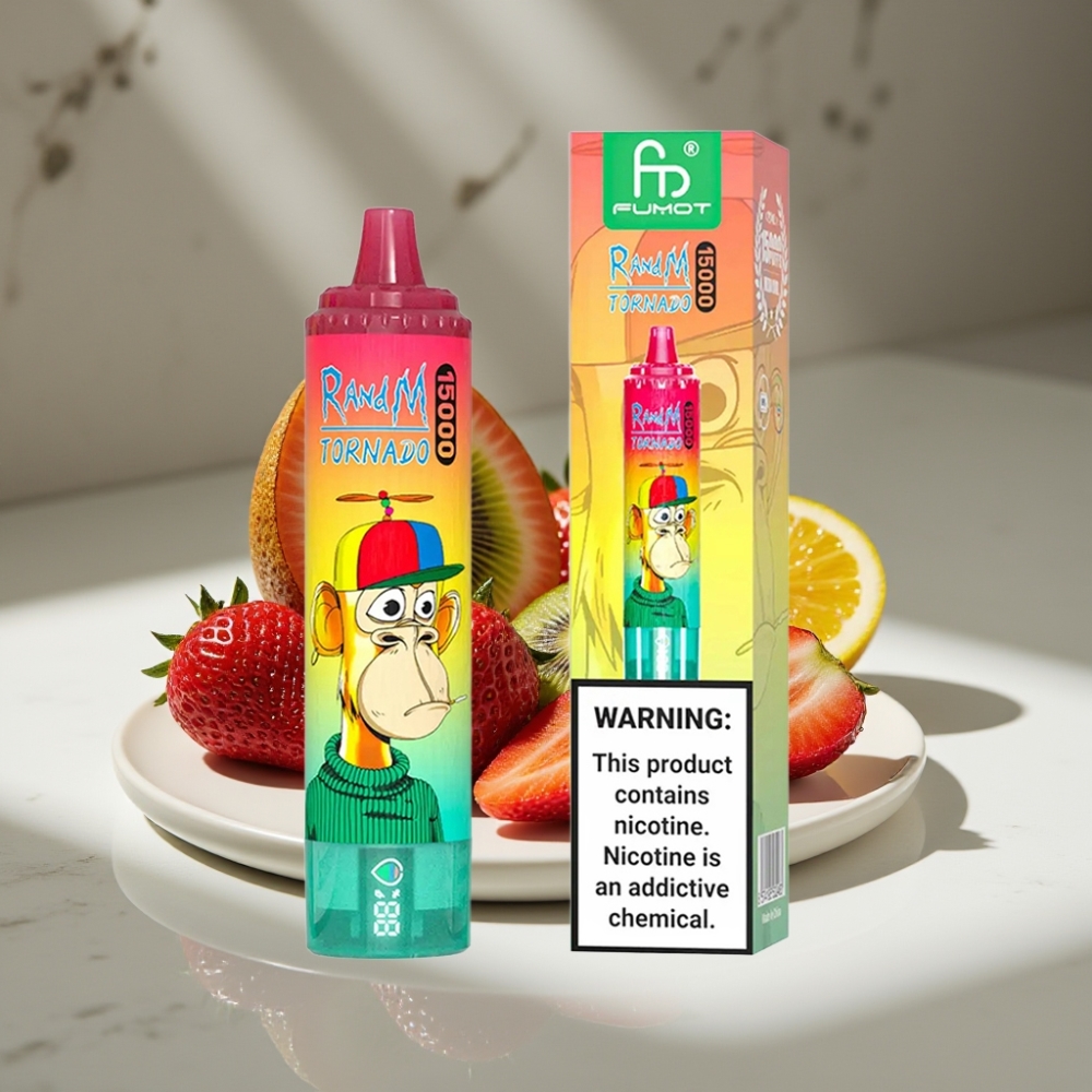 RandM Fumot Tornado 15000 Puffs 25ml 850mAh Tipo-C LCD Fresa Kiwi