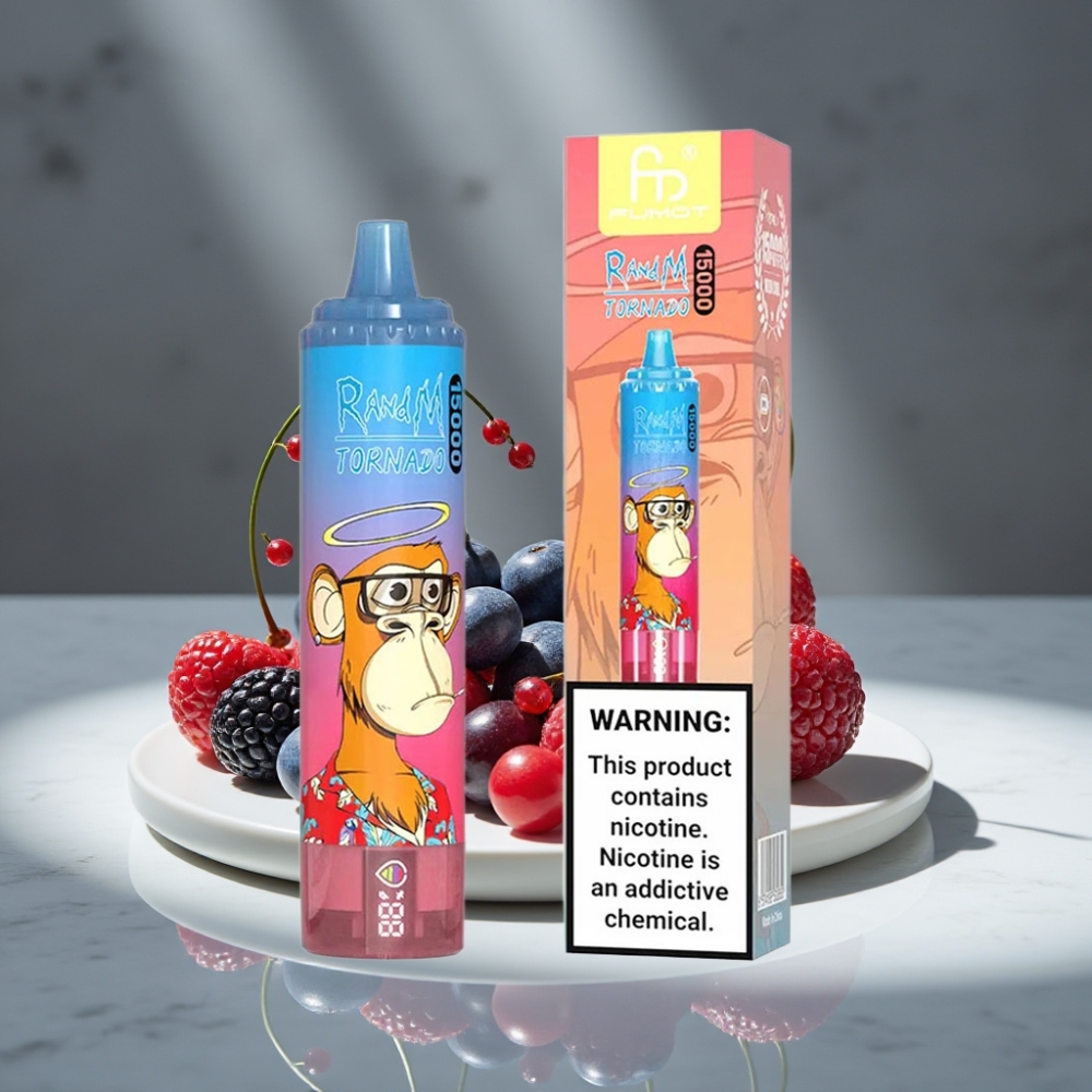 RandM Fumot Tornado 15000 Puffs 25ml 850mAh USB-C LCD Azul Frambuesa Cereza