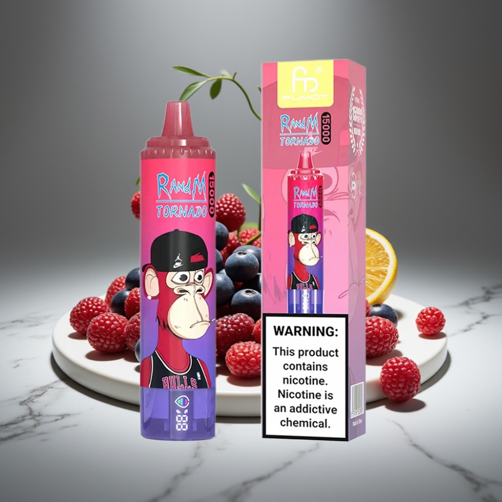 RandM Fumot Tornado 15000 Puffs 25ml 850mAh USB-C LCD Bluesour Raspberry