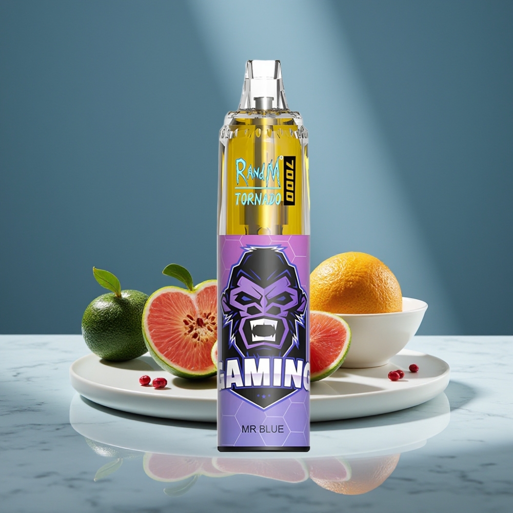 RandM Fumot Tornado 7000 Puffs 14ML 850MAH Mesh Coil Tipo-C RGB Aire Ajustable Azul Dr.