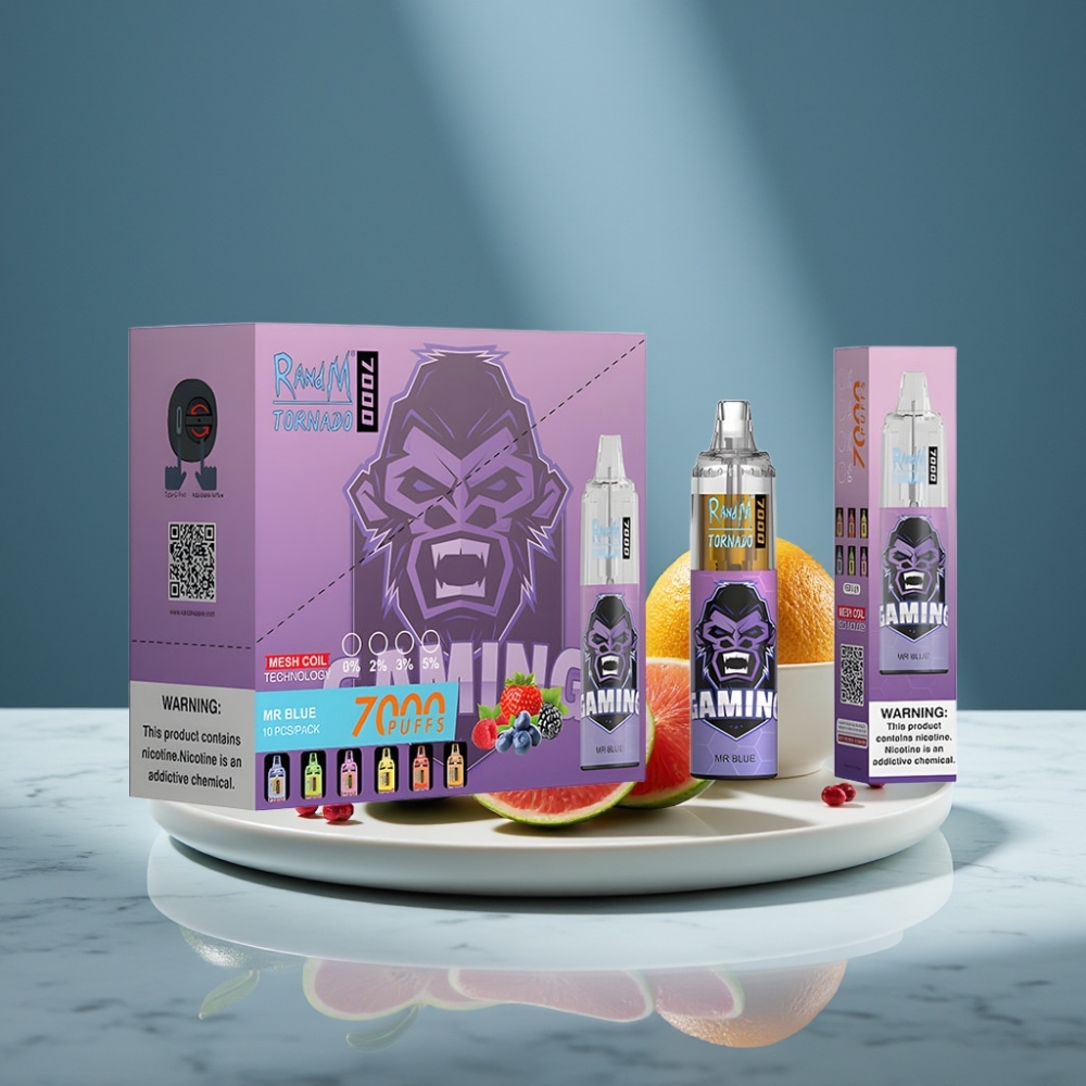 RandM Fumot Tornado 7000 Puffs 14ML 850MAH Mesh Coil Tipo-C RGB Aire Ajustable Azul Dr.