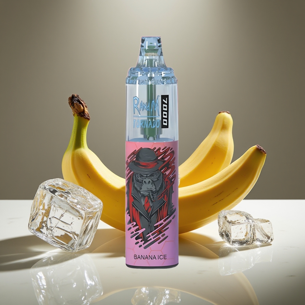 RandM Fumot Tornado 7000 Puffs 14ML Banana Hielo Mesh Coil Tipo-C RGB Aire Ajustable