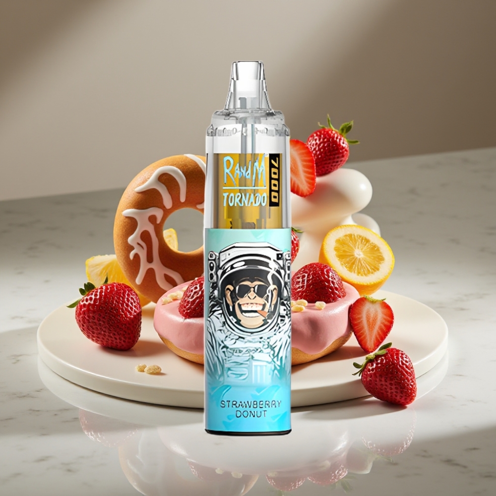 RandM Fumot Tornado 7000 Puffs 14ML E-liquid 850MAH RGB Light Air-Adjustable Rosquilla de Fresa