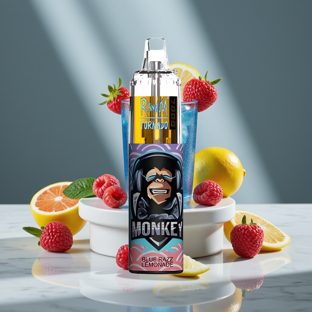RandM Fumot Tornado 7000 Puffs 14ML E-liquid Blue Razz Lemonade RGB Light Mesh Coil