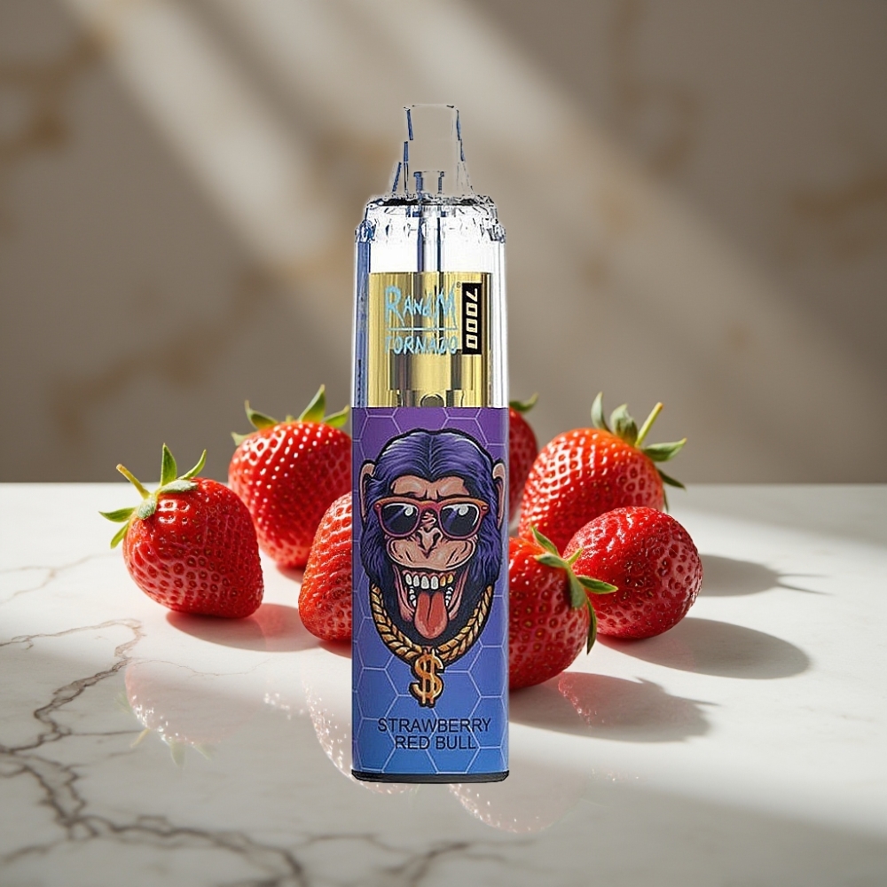 RandM Fumot Tornado 7000 Puffs 14ML E-liquid Fresa Red Bull Tipo-C Luz RGB Ajuste de Aire