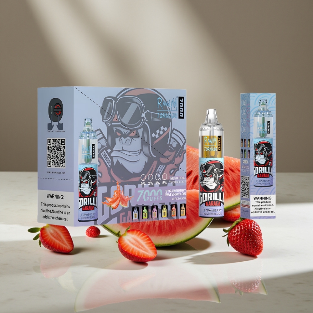 RandM Fumot Tornado 7000 Puffs 14ML Fresa Sandía Tipo-C RGB Ajustable