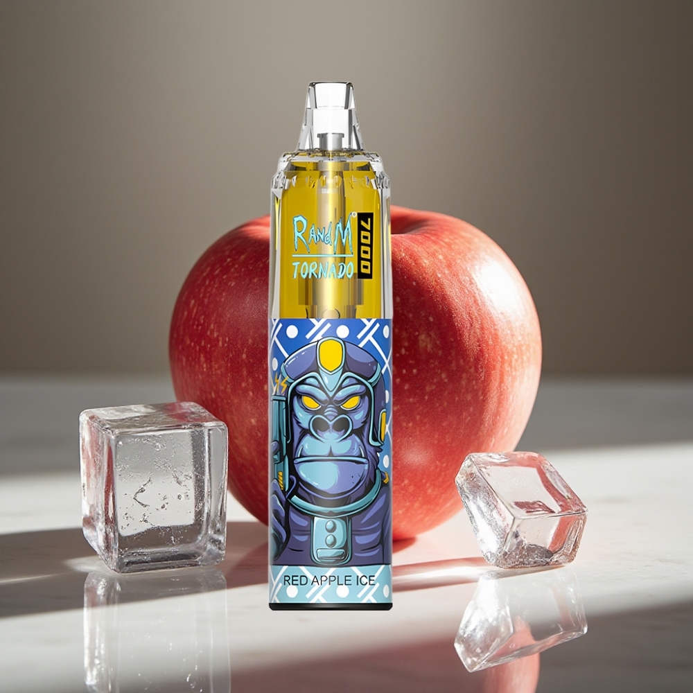 RandM Fumot Tornado 7000 Puffs 14ML Manzana Roja Hielo RGB Light Tipo-C Ajustable