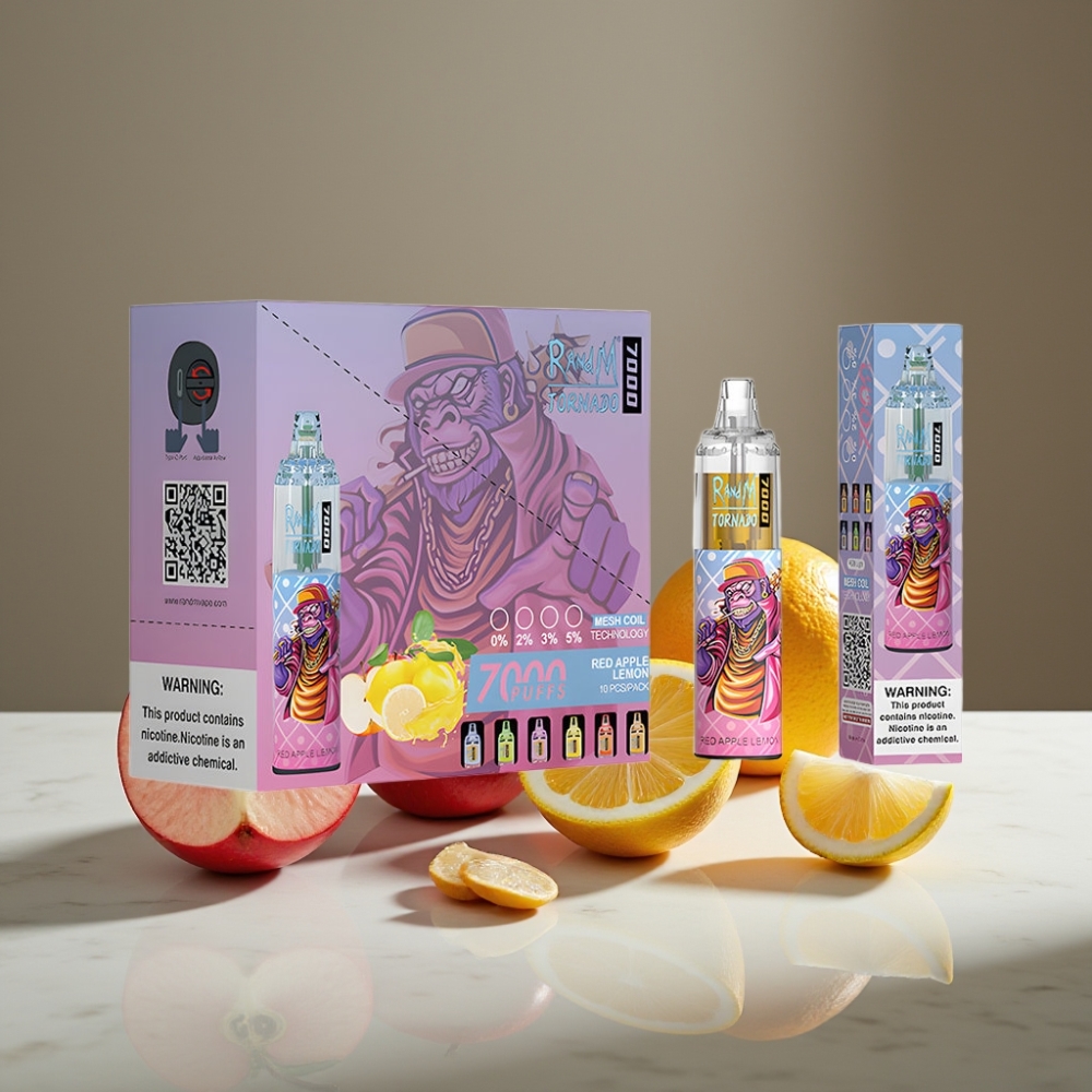 RandM Fumot Tornado 7000 Puffs 14ML Manzana Roja Limón Tipo-C RGB Ajustable