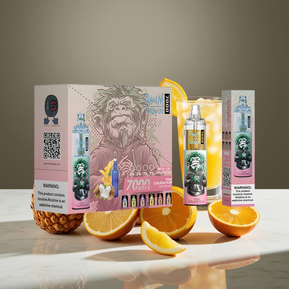 RandM Fumot Tornado 7000 Puffs 14ML Piña Colada Ron RGB Tipo-C Ajustable