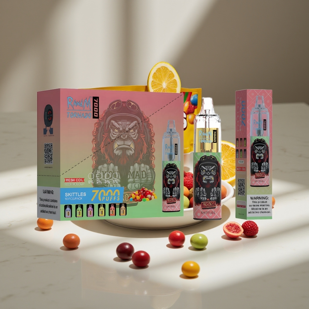 RandM Fumot Tornado 7000 Puffs 14ML Skittles RGB Light Tipo-C Ajustable