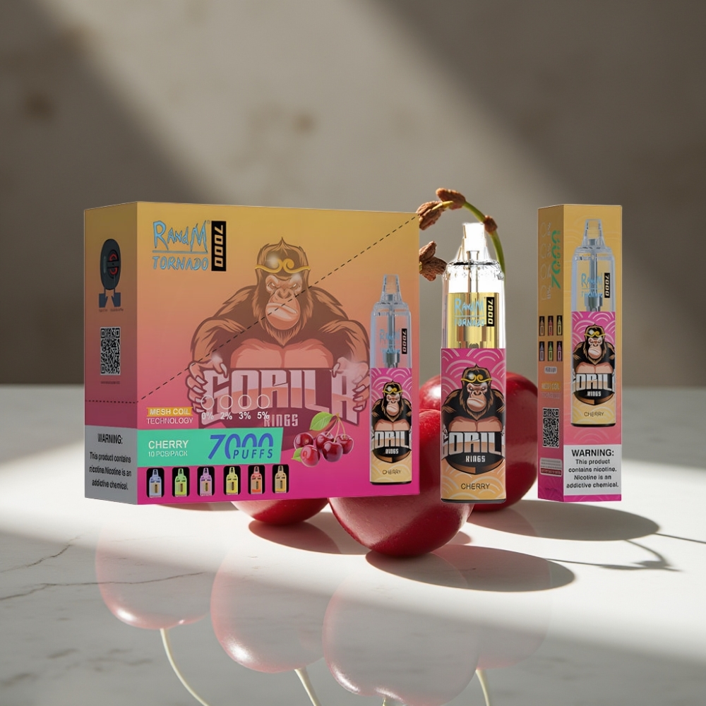 RandM Fumot Tornado 7000 Puffs 14 ML E-liquid Mesh Coil Tipo-C Luz RGB Aire Ajustable Cereza