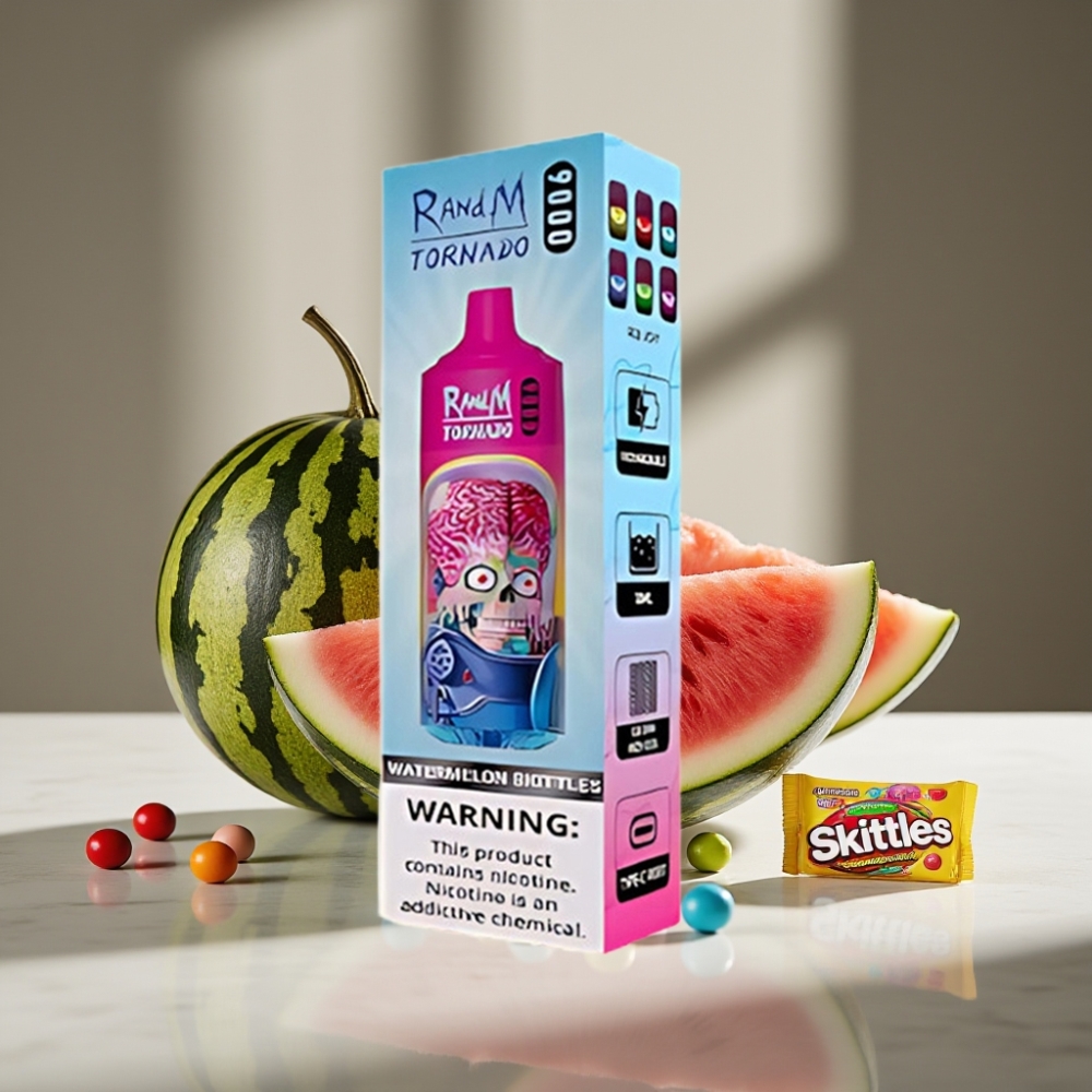 RandM Tornado 9000 Puffs 18 mL 850 mAh Recargable Malla RGB Sandía Skittles