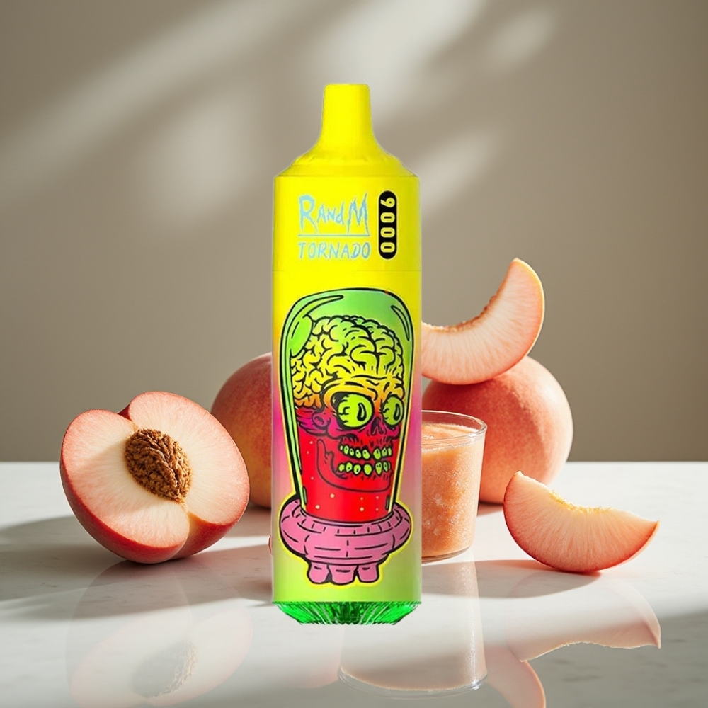 RandM Tornado 9000 Puffs 18 mL Durazno de Verano Helado Pantalla RGB