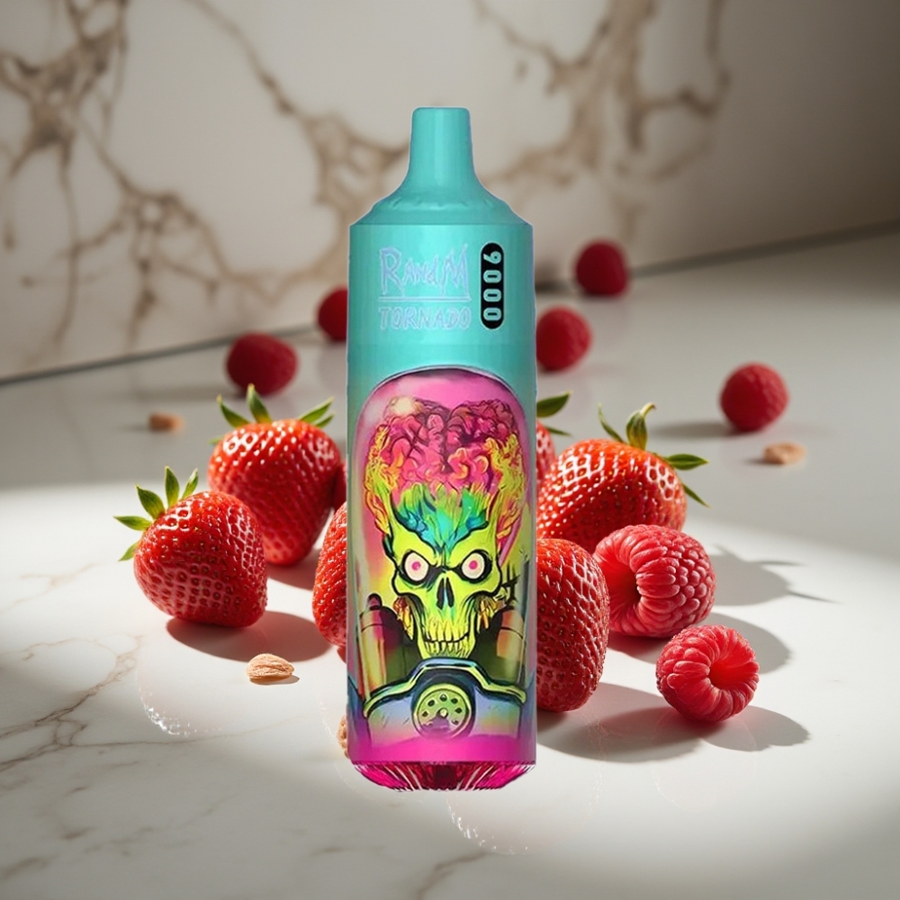 RandM Tornado 9000 Puffs 18 mL Fresa Frambuesa Pantalla RGB