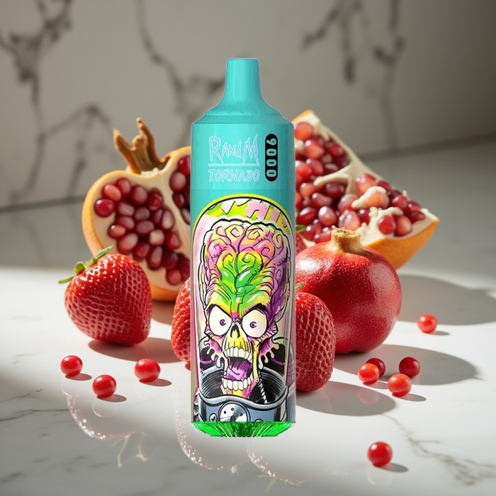 RandM Tornado 9000 Puffs 18 mL Fresa Granada Pantalla RGB