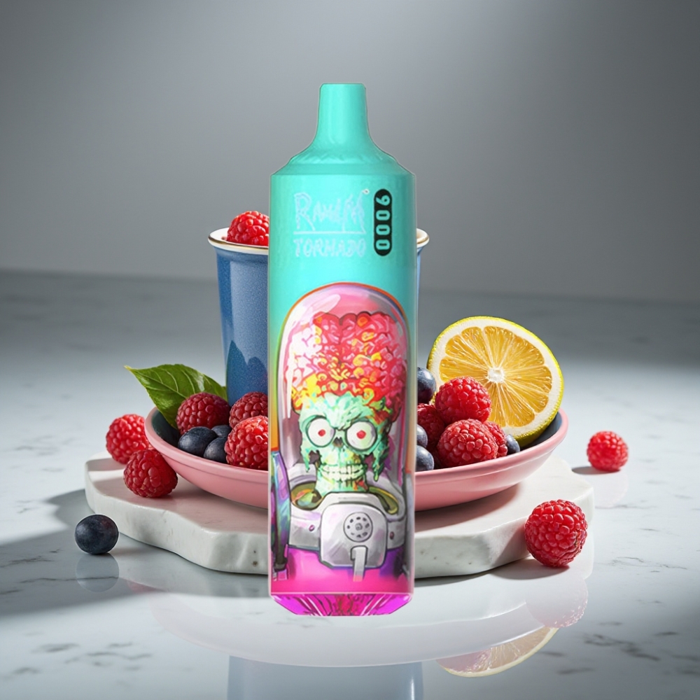 RandM Tornado 9000 Puffs 18 mL Malla RGB Azul Frambuesa Ácida Recargable