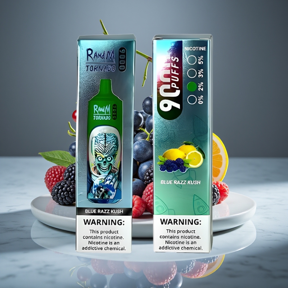 RandM Tornado 9000 Puffs 18 mL Mesh Coil RGB Display Blue Razz Kush