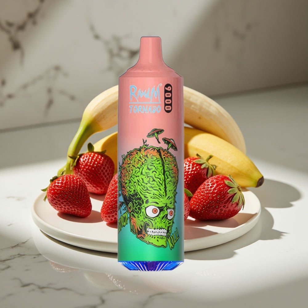RandM Tornado 9000 Puffs 18 mL Pantalla RGB Fresa Banana