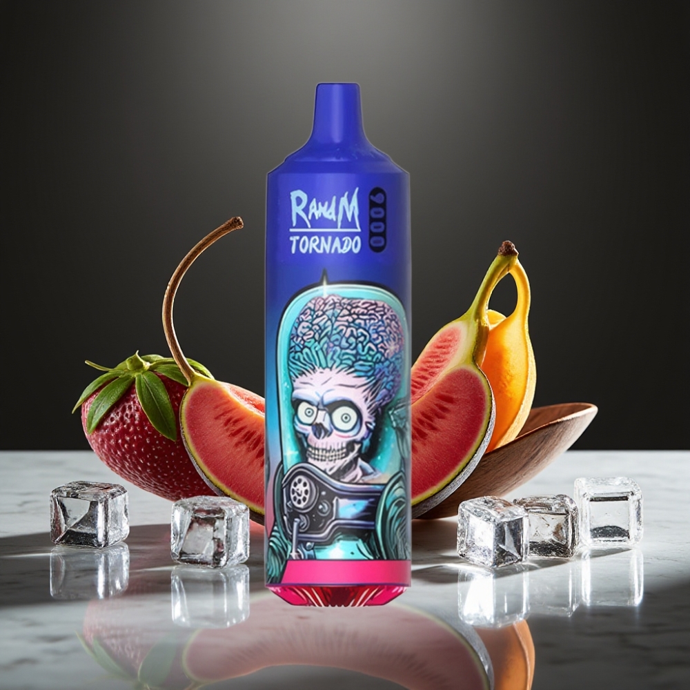 RandM Tornado 9000 Puffs 18 mL Pantalla RGB Recargable Hielo Negro