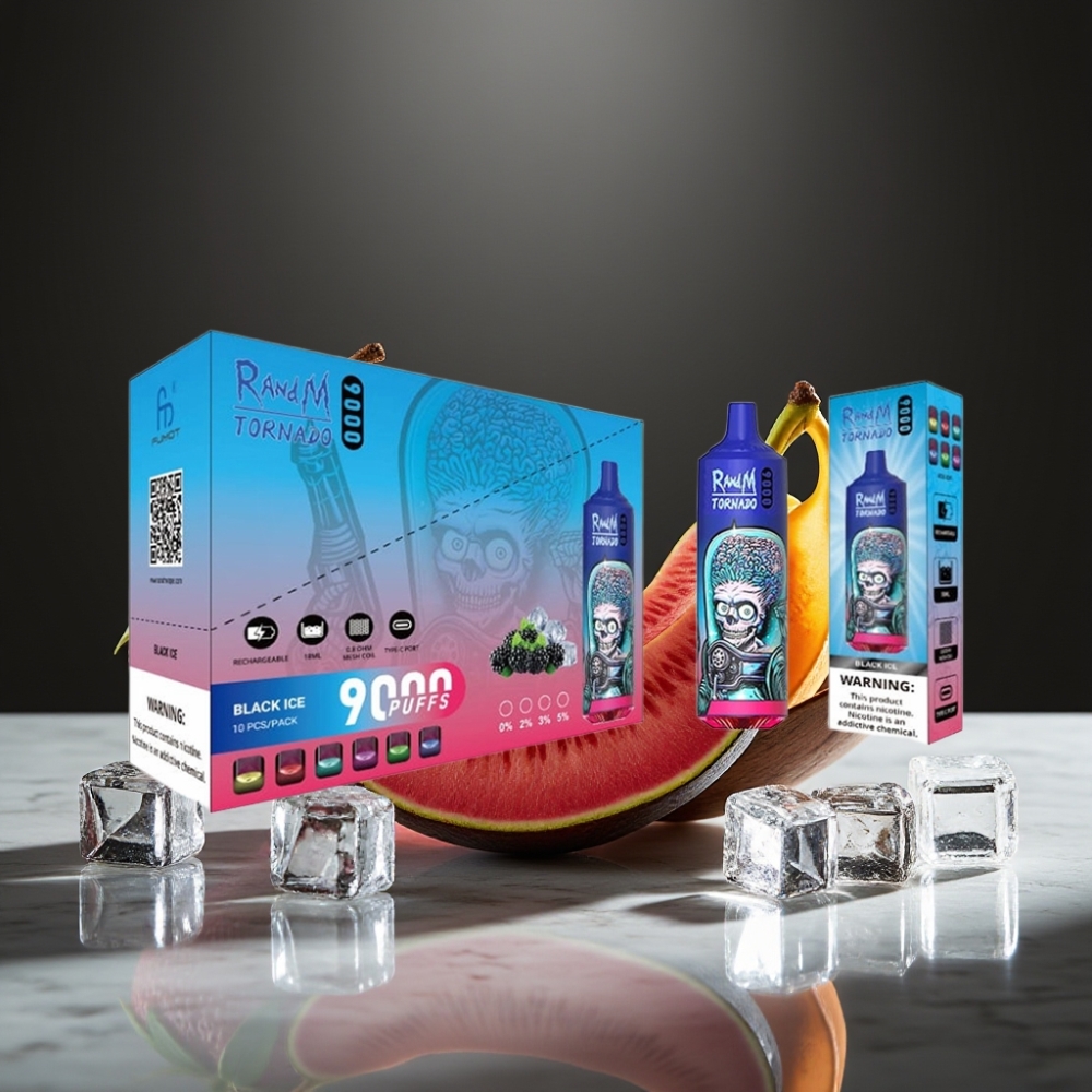 RandM Tornado 9000 Puffs 18 mL Pantalla RGB Recargable Hielo Negro