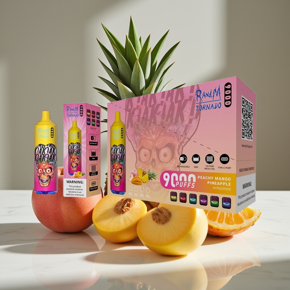 RandM Tornado 9000 Puffs 18 mL RGB Display Sabor Melocotón Mango Piña