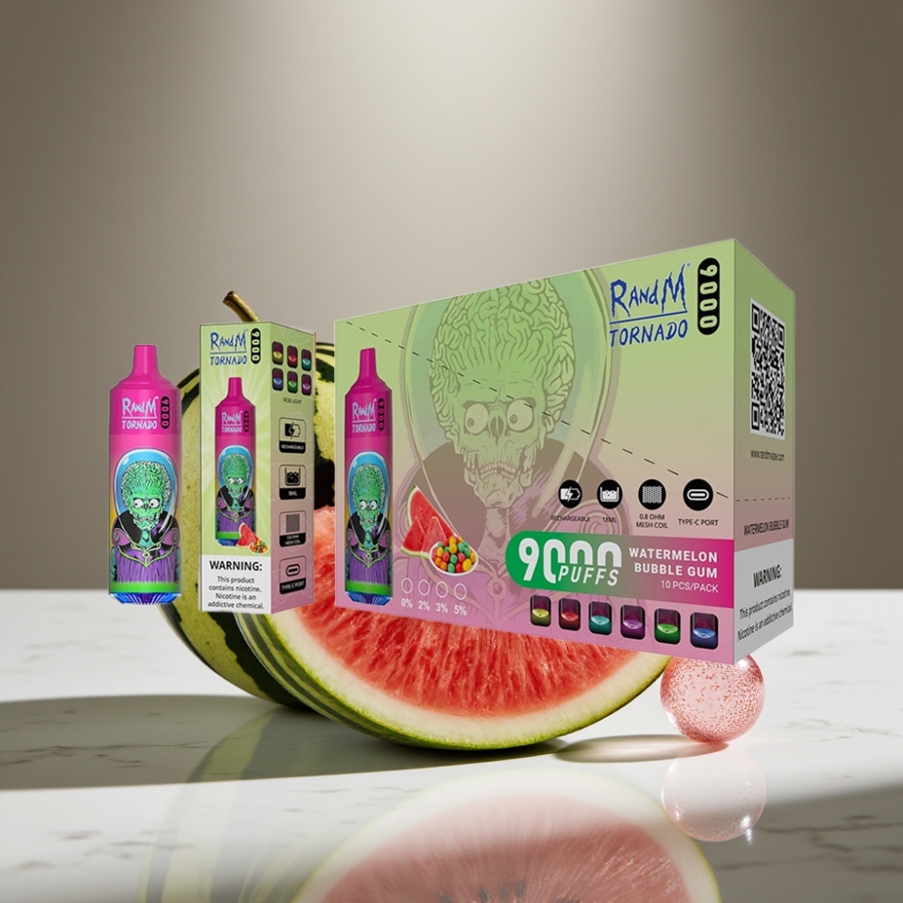 RandM Tornado 9000 Puffs 18 mL Sandía Chicle Pantalla RGB