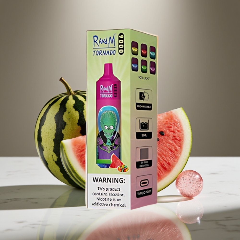 RandM Tornado 9000 Puffs 18 mL Sandía Chicle Pantalla RGB