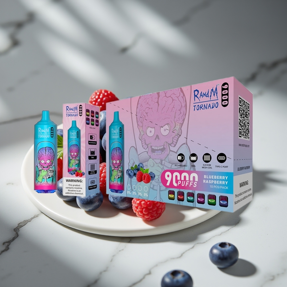 RandM Tornado 9000 Puffs 18mL Recargable Malla Arándano Frambuesa RGB