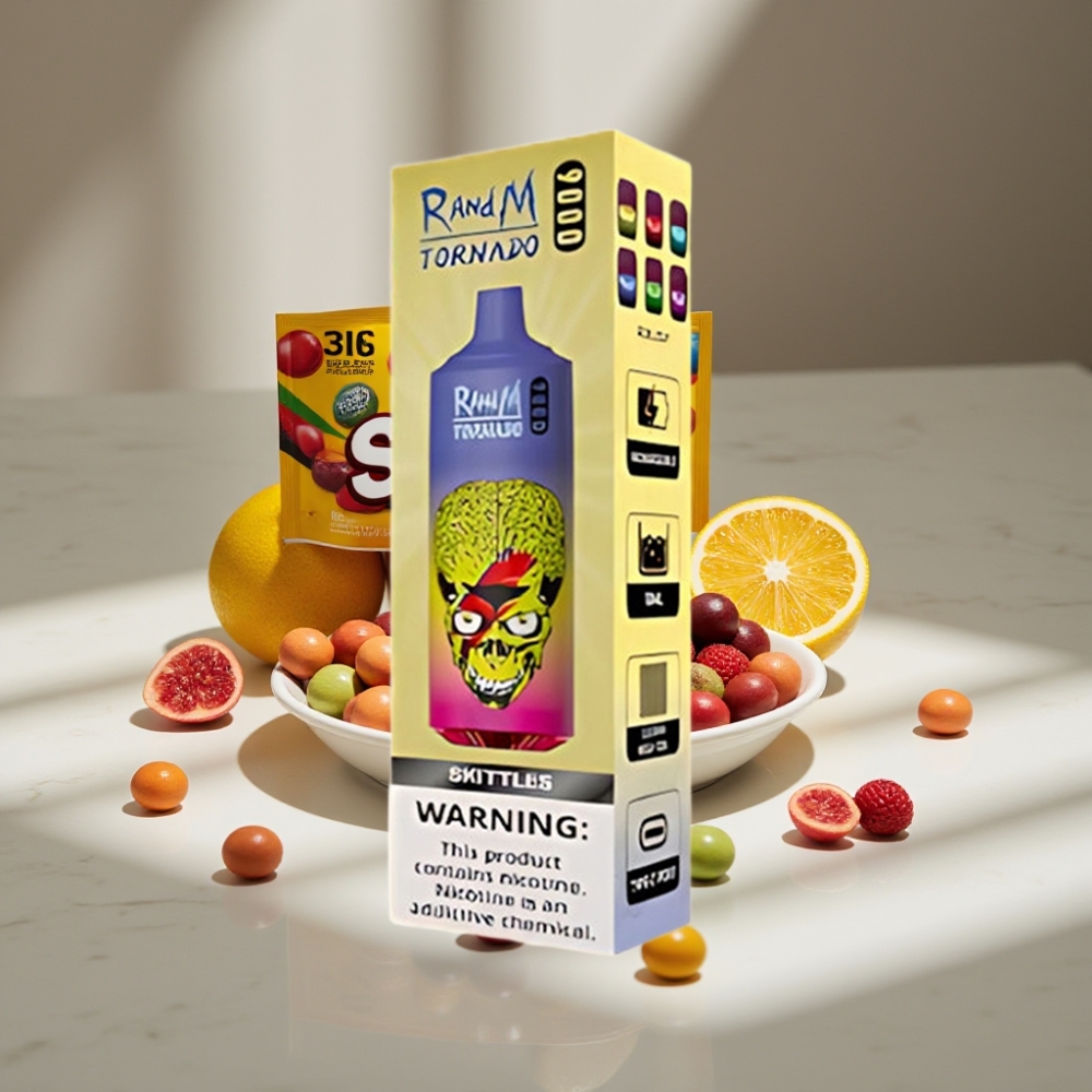 RandM Tornado 9000 Puffs Vape Recargable 18 mL Pantalla RGB Sabor Skittles