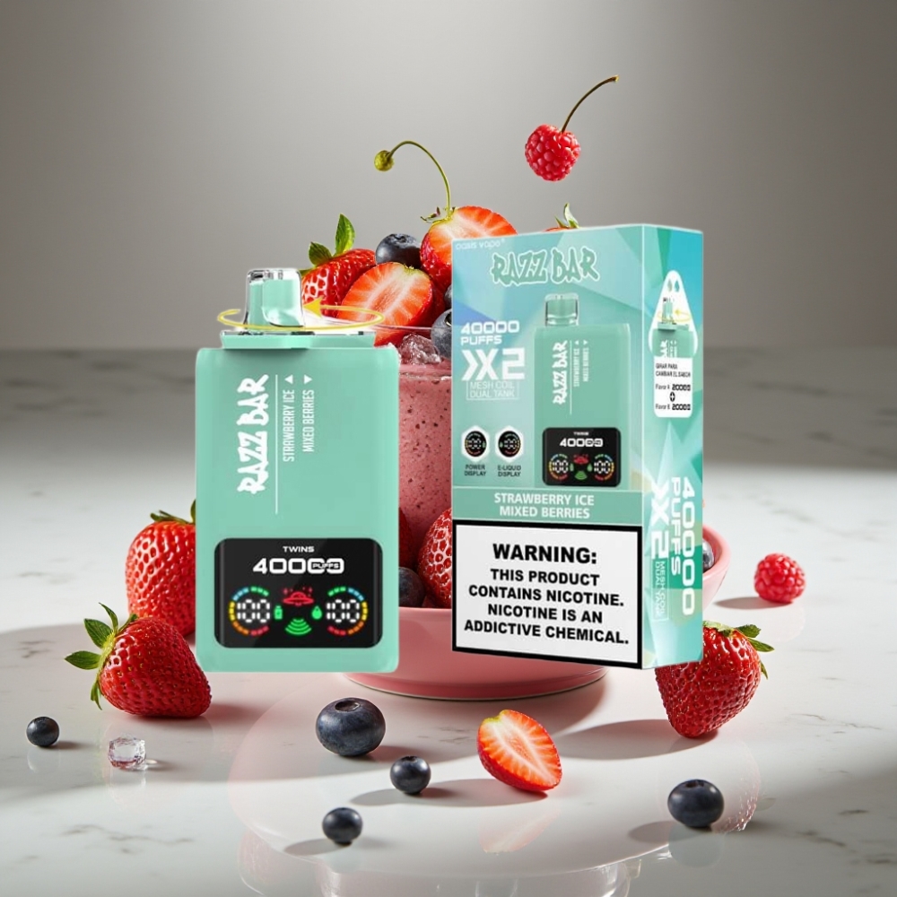 Razz Bar 40000 Puffs Pantalla de Potencia 1.0Ω×2 Fresa Hielo & Frutos Mixtos