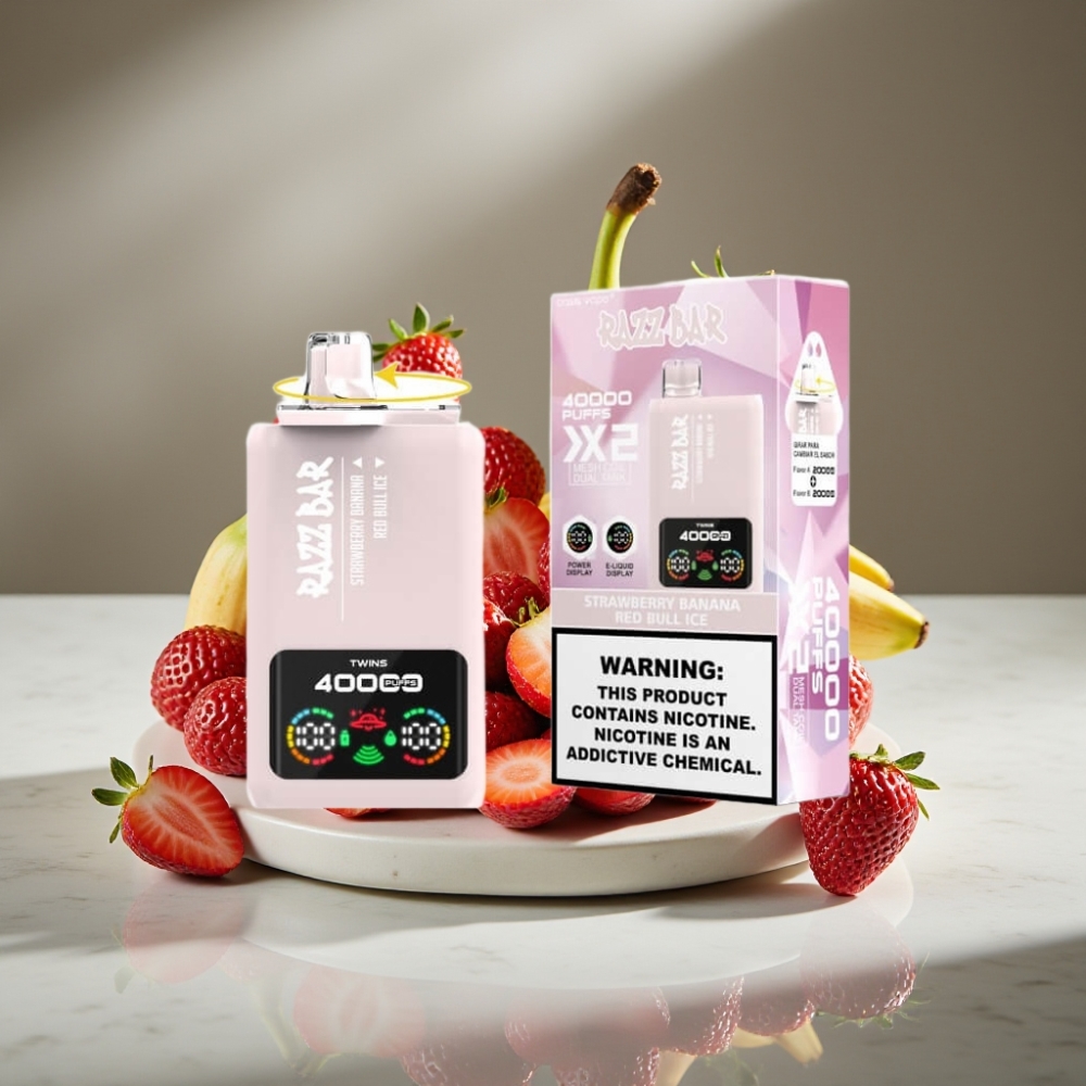 Razz Bar 40000 Puffs Pantalla de Potencia Sabor FRESA BANANA & RED BULL ICE Tipo-C 650mAh