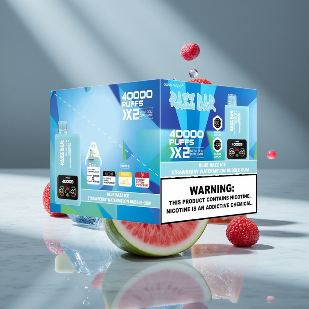 Razz Bar 40000 Puffs Pantalla de Potencia Tipo-C Sabor FRAMBUESA AZUL HIELO-FRESA SANDÍA CHICLE