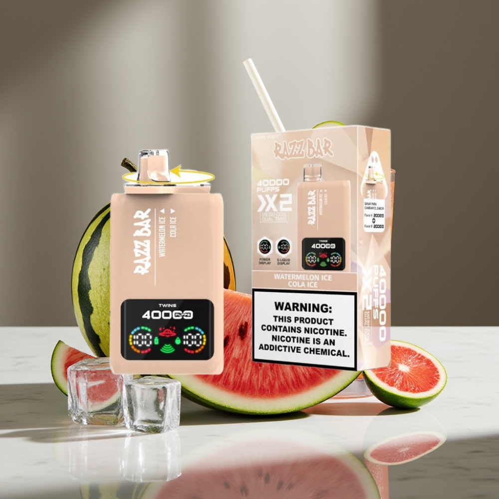 Razz Bar 40000 Puffs Vape Desechable con Pantalla, SANDÍA HIELO & COLA HIELO, 650mAh Tipo-C