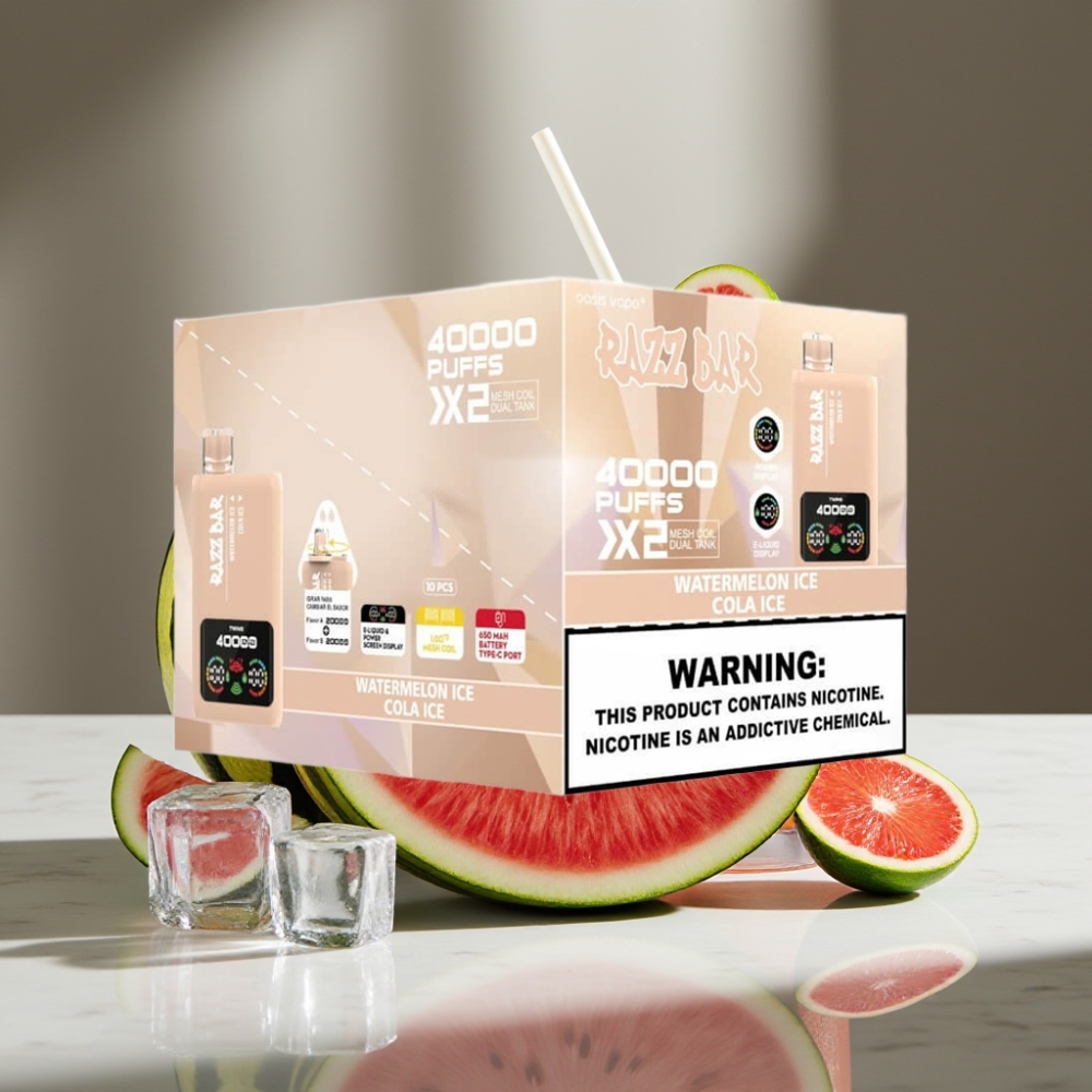 Razz Bar 40000 Puffs Vape Desechable con Pantalla, SANDÍA HIELO & COLA HIELO, 650mAh Tipo-C