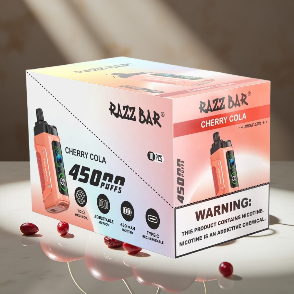 Razz Bar 45000 Puffs Ajustable Recargable Sabor Cereza Cola