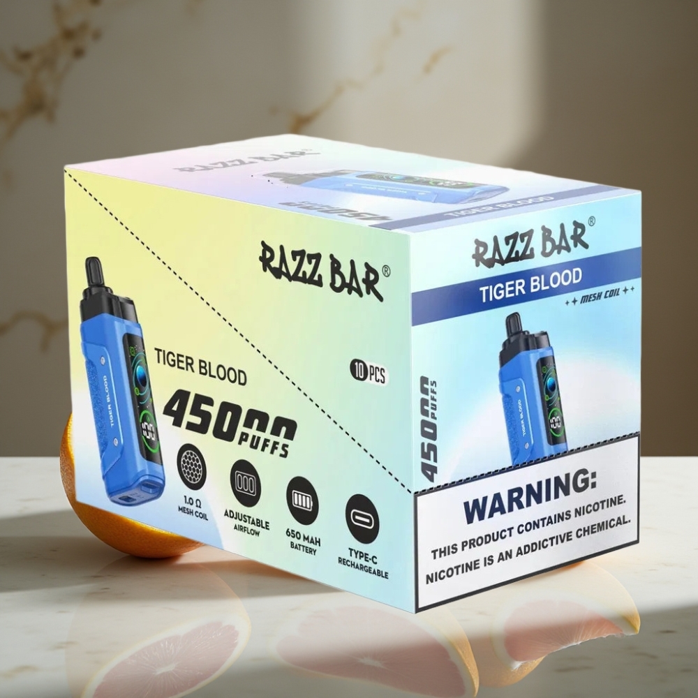 Razz Bar 45000 Puffs Vape Desechable Sangre de Tigre con Bobina Mesh 1.0 Ohm y Flujo de Aire Ajustable