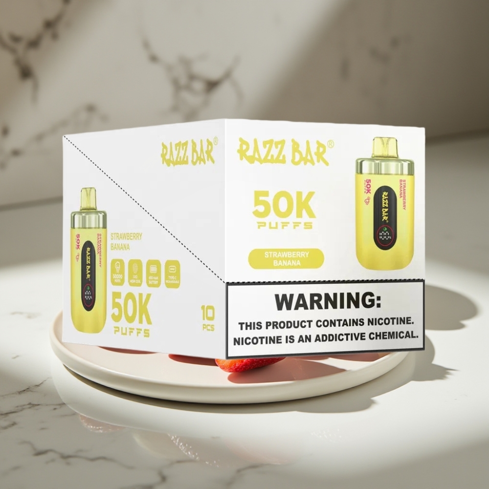 Razz Bar 50K Puffs Recargable Tipo-C 650mAh Sabor Fresa Banana
