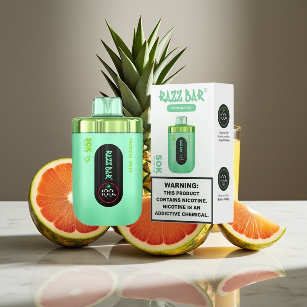 Razz Bar 50K Puffs Recargable USB-C 650mAh 1.0 Ohm Sabor Frutas Tropicales