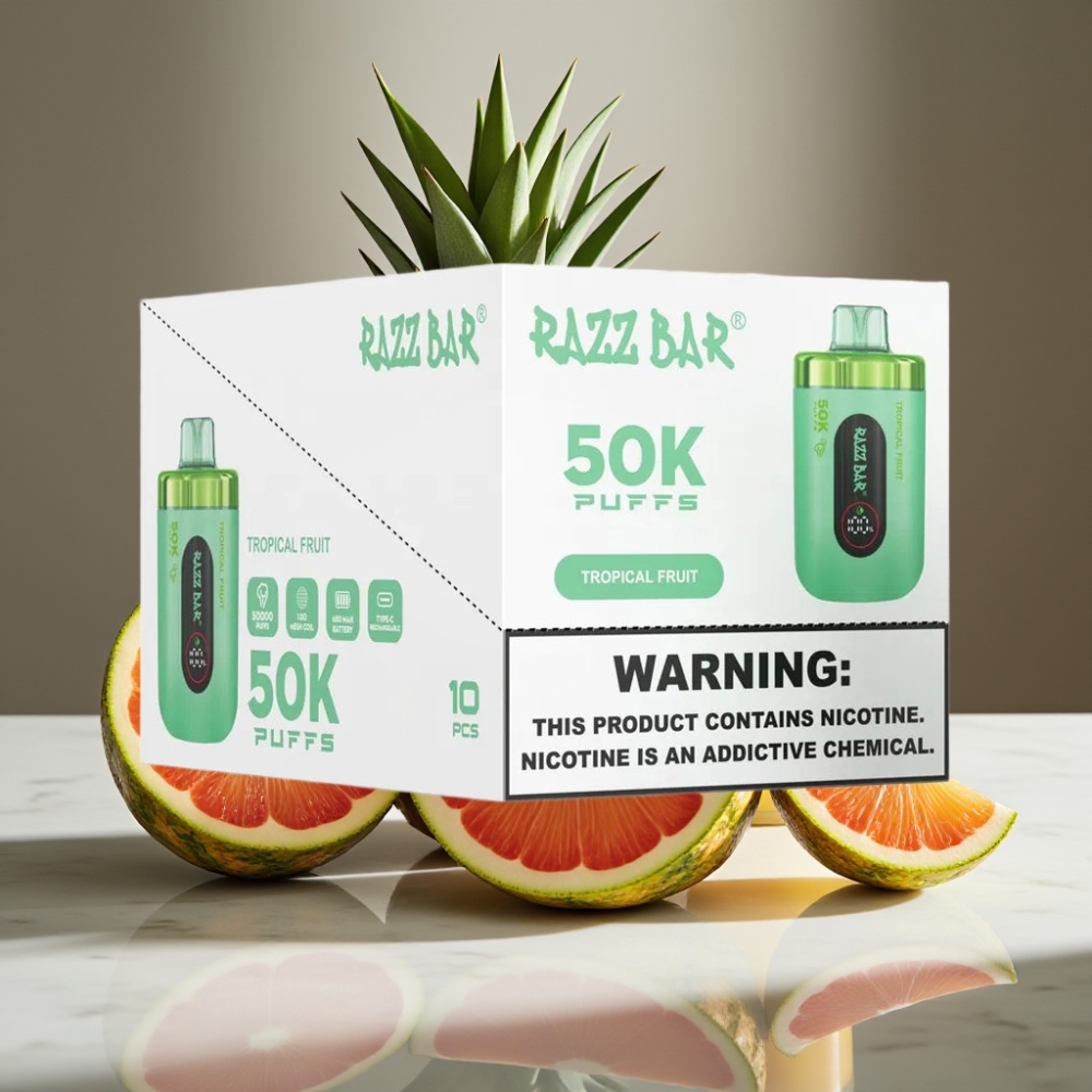 Razz Bar 50K Puffs Recargable USB-C 650mAh 1.0 Ohm Sabor Frutas Tropicales
