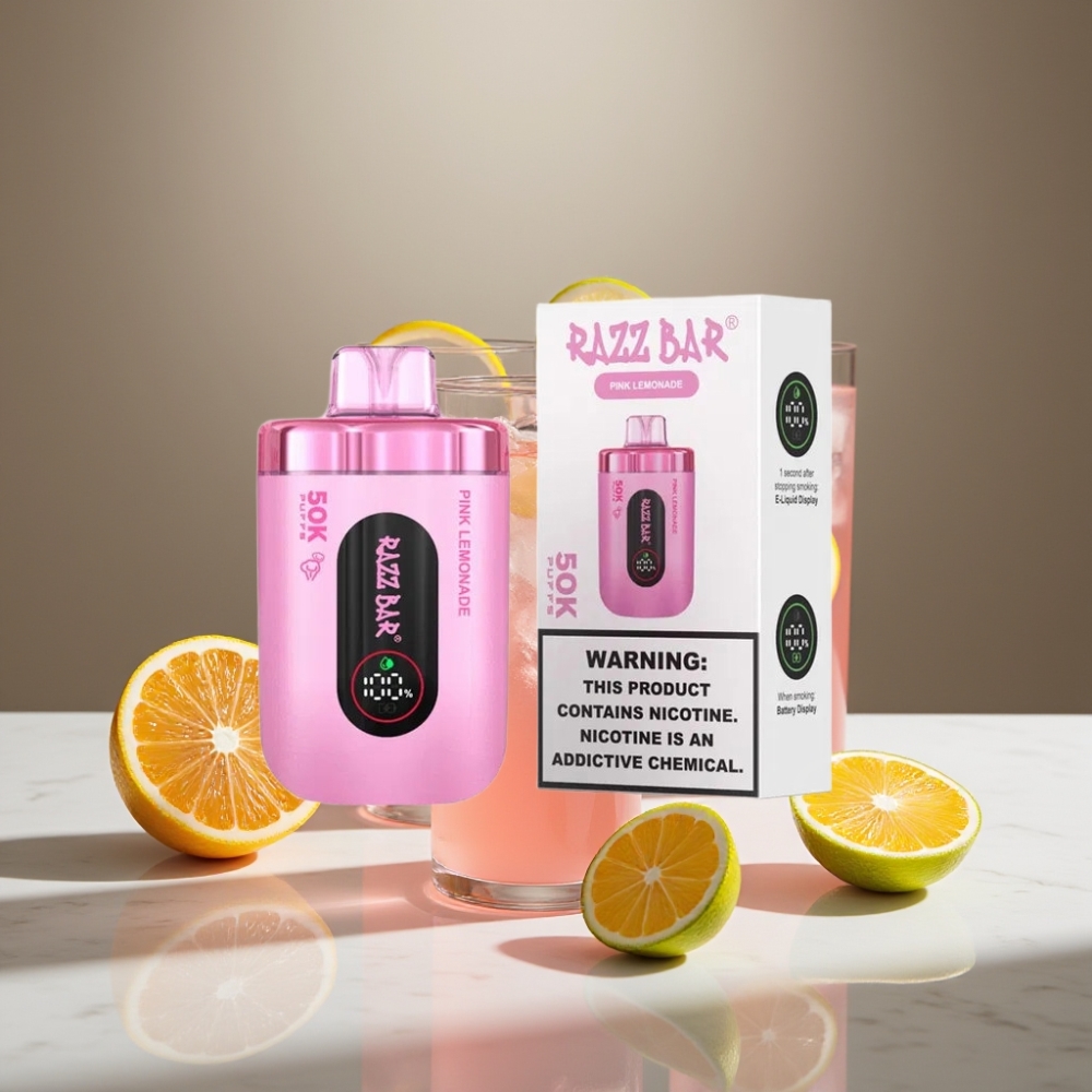 Razz Bar 50K Puffs Vape Desechable 650mAh Recargable Type-C Limonada Rosa