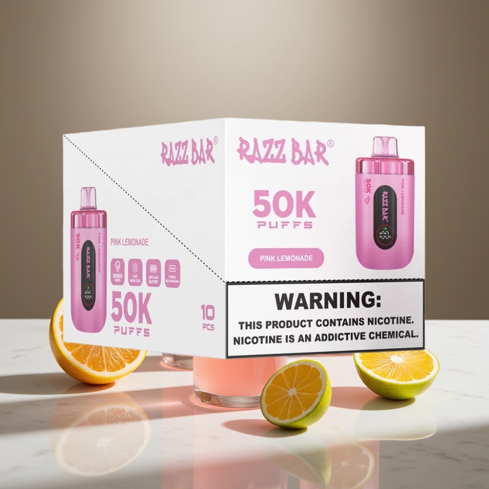 Razz Bar 50K Puffs Vape Desechable 650mAh Recargable Type-C Limonada Rosa