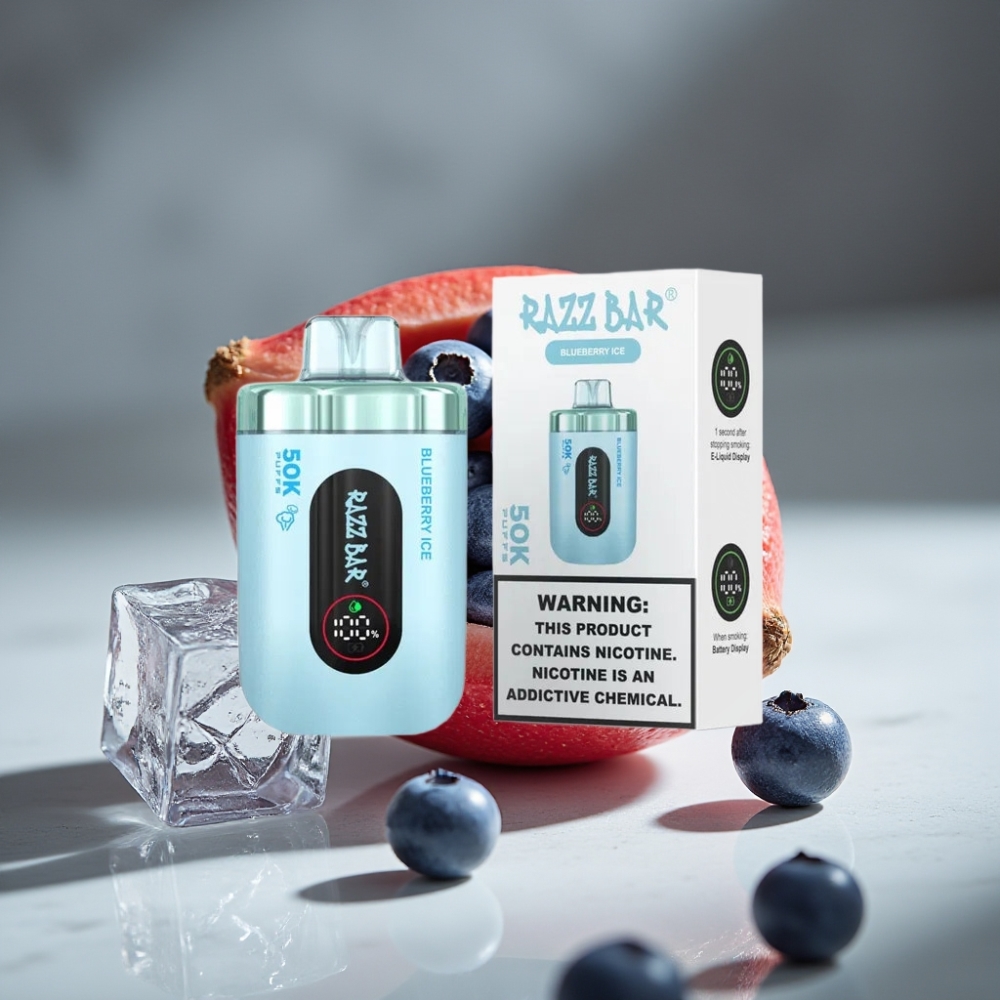 Razz Bar 50K Puffs Vape Desechable Arándano Helado 1.0 Ohm Mesh Coil Type-C Recargable
