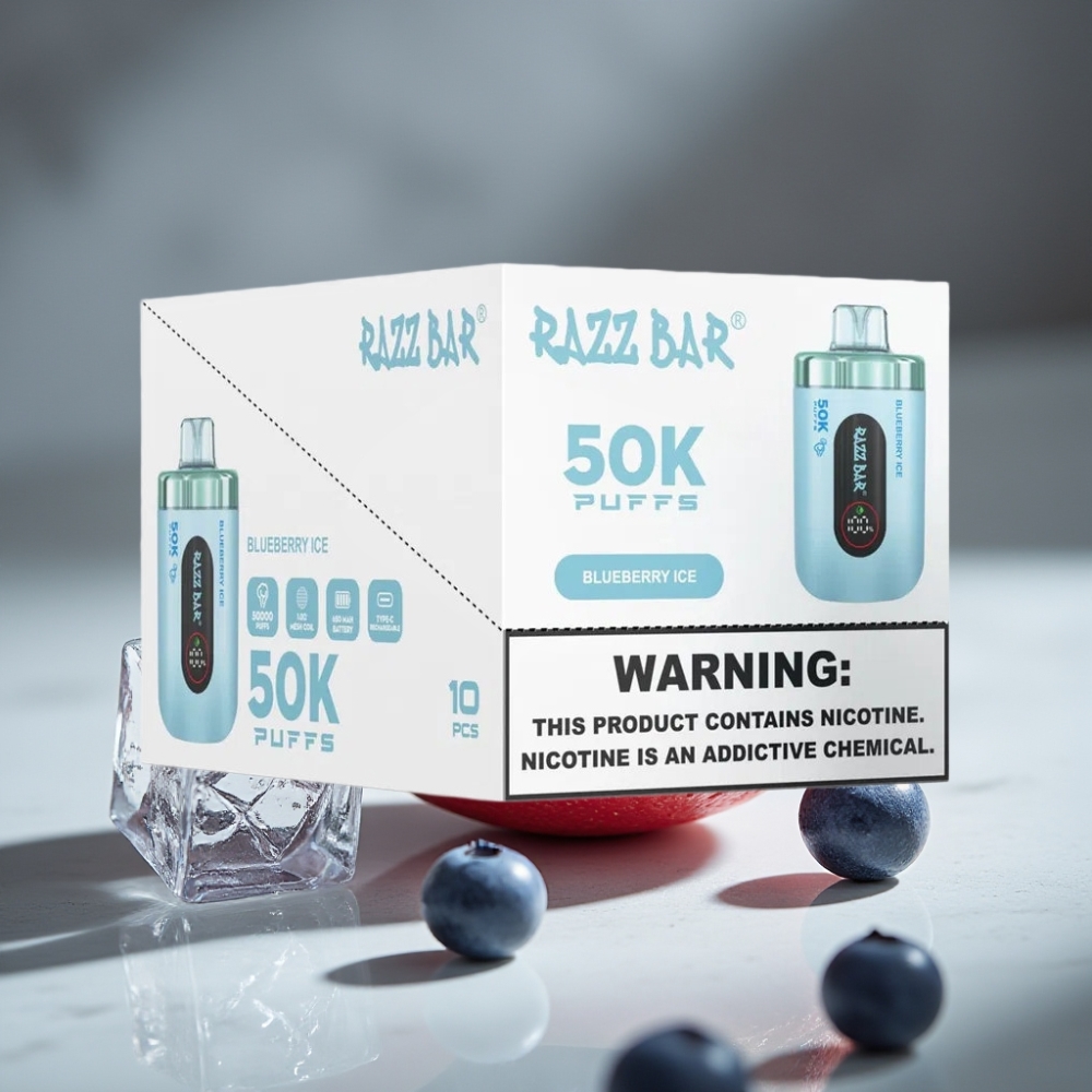 Razz Bar 50K Puffs Vape Desechable Arándano Helado 1.0 Ohm Mesh Coil Type-C Recargable