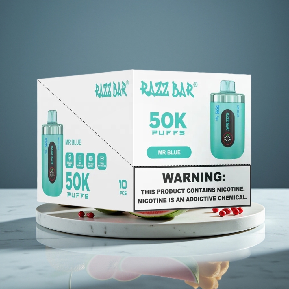 Razz Bar 50K Puffs Vape Desechable Azul Señor 1.0 Ohm 650mAh Tipo-C 2% Nicotina